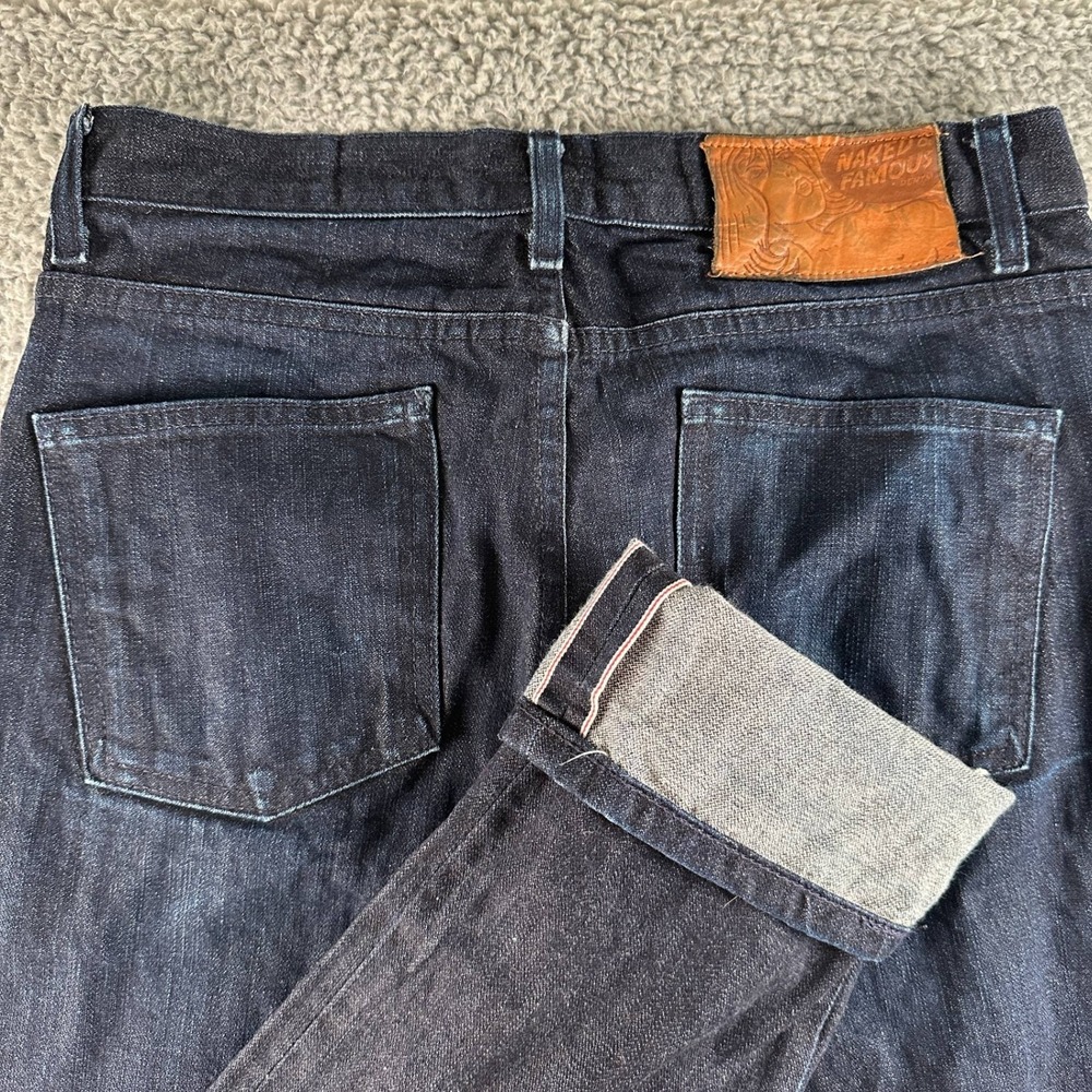 Naked & Famous Jeans Mens 32 Indigo‎ Selvedge SkinnyGuy Raw Denim Button Fly